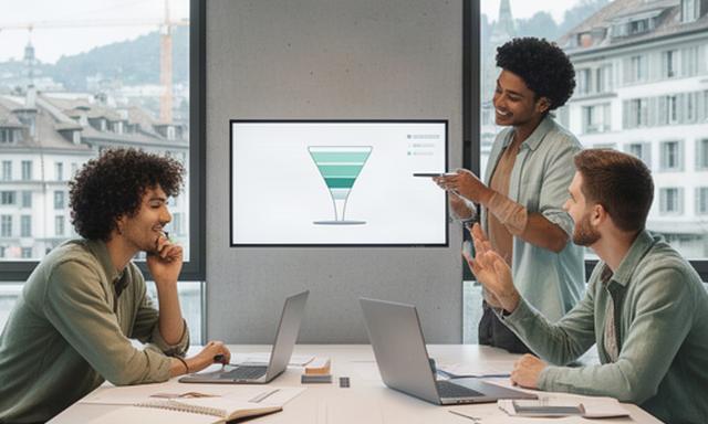Gründerteam eines Tech-Unternehmens bei der Vertriebsplanung in Zürich
